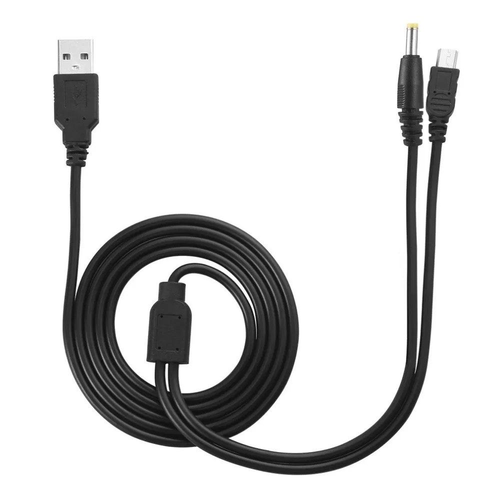 Black 2 in 1 127cm USB Charger Charging Data Transfer Cable for PSP