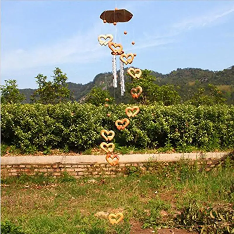 WINOMO креативное деревянное зерно Колокольчик колокольчик висячее декоративное украшение с двойным узором сердца