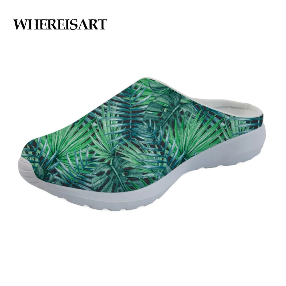 

WHEREISART Summer Sandals for Women 3D Green Plant Palm Leaves Fashion Brand Women's Slippers Woman Home Sandalias Mujer 2019