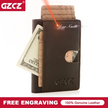 

GZCZ 2018 Men'S Genuine Leather Card Holder Wallet Small ID/Credit Business Mini Wallets Note Compartment Portomonee Slim Wallet
