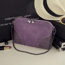 2017 Vintage Women Rivet Shoulder Bag Scrub Shell Messenger PU Leather Crossbody Chain Strap Clutch Bag FA$B