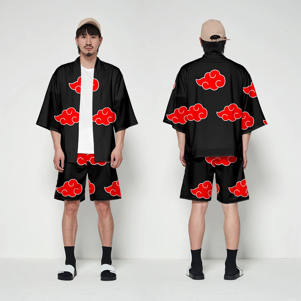 

Naruto Akatsuki White Kimono Men Anime Shirt Brand Harajuku Fashion O-Neck Mens Japanese Kimonos Cardigan Casual Streetwear