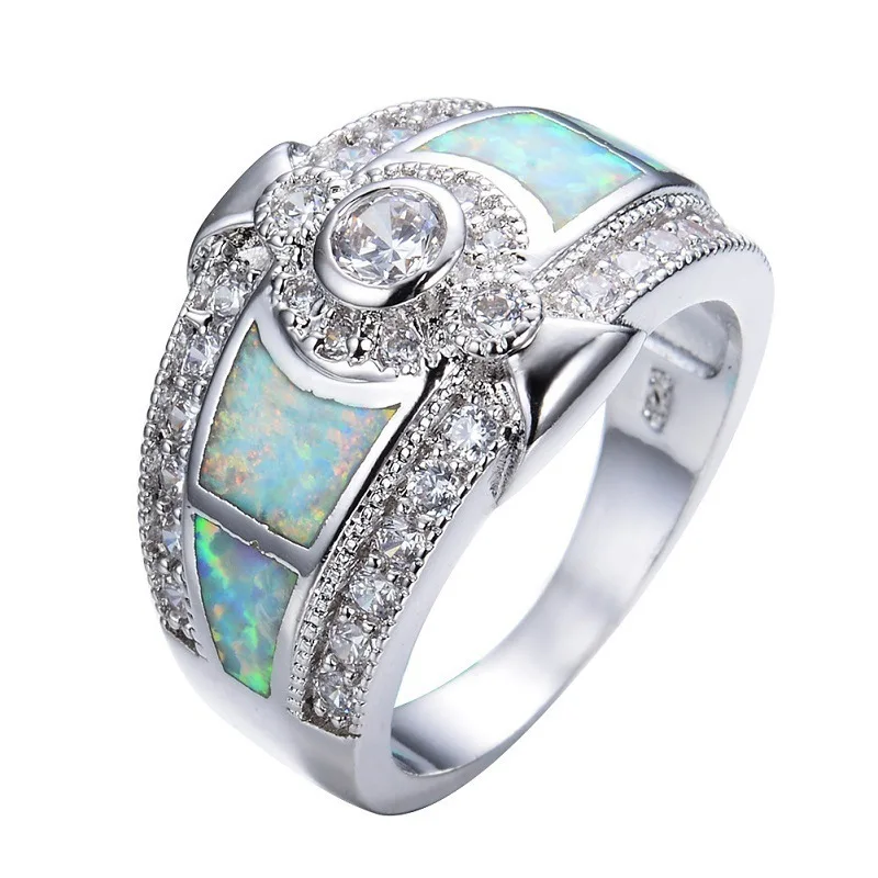 

DoreenBeads Luxurious Men Rings Silver Color Alloy Circle Green Blue Colorful Opal Transparent Rhinestone Trendy Gift Charms,1PC