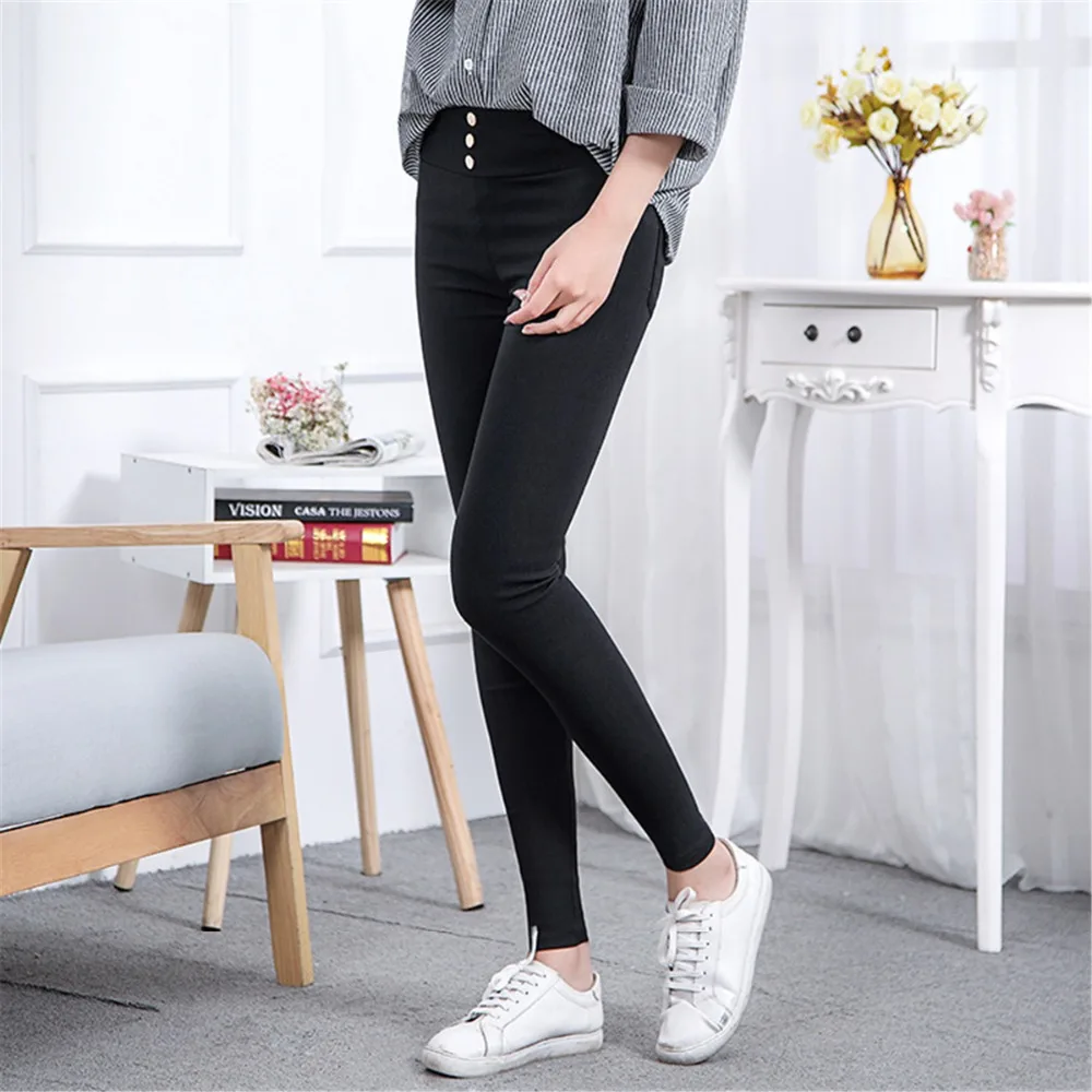 

2018 Woman Legging Pants High Elastic Elegant Black High Waist Female Stretch Pencil Pants Females Casual Slim Trousers Women