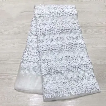 

African Guipure French lace fabric Snow-white color High quality Nigeria mesh cord lace fabric for wedding HJ1424-1
