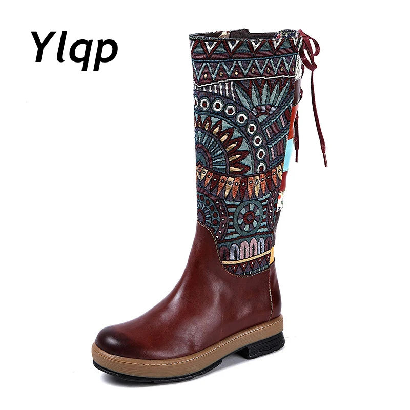 

Woman Long Boots 2018 Vintage Genuine Leather Platform Boots Winter Shoes for Women Booties Ladies Luxury Shoes Women Designers