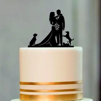 

Silhouette Wedding Cake Topper Bride and Groom Cake topper with a dog or cat Pet Wedding Cake Topper