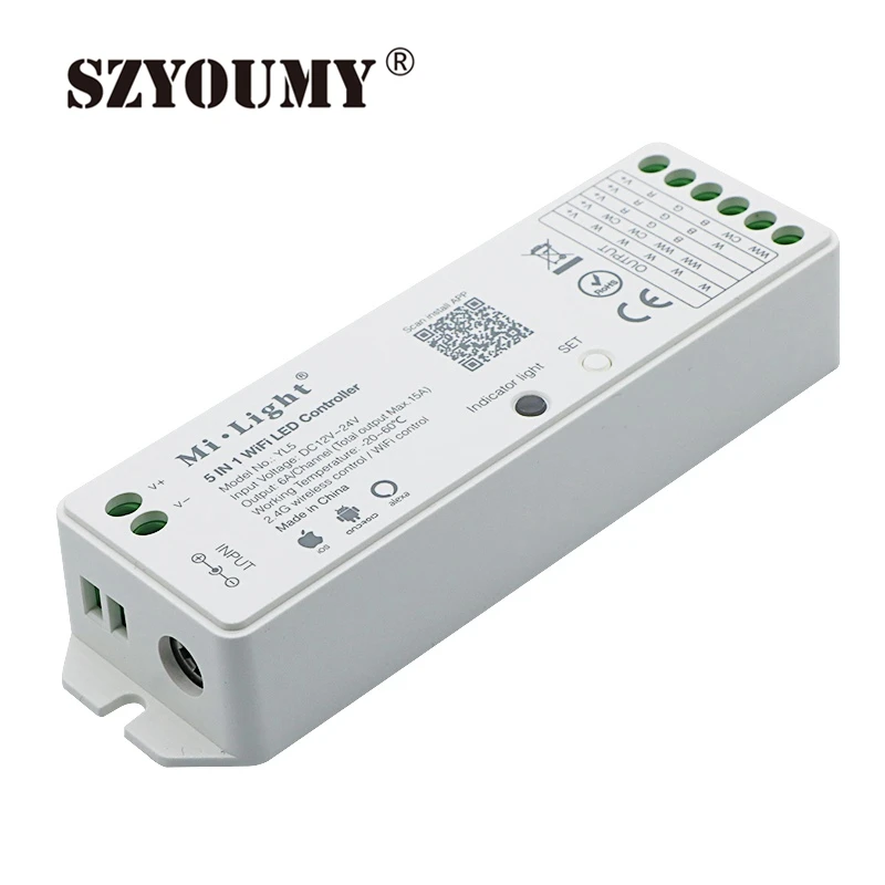 

SZYOUMY 5 in 1 LED WIFI Controller For RGB RGBW RGB CCT Single color led strip light Amazon Alexa Voice phone App Remote RF