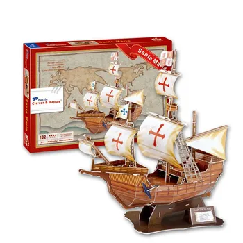

Candice guo! 3D puzzle clever & happy paper model DIY assemble toy Santa Maria sailing ship boat birthday Christmas gift 1pc