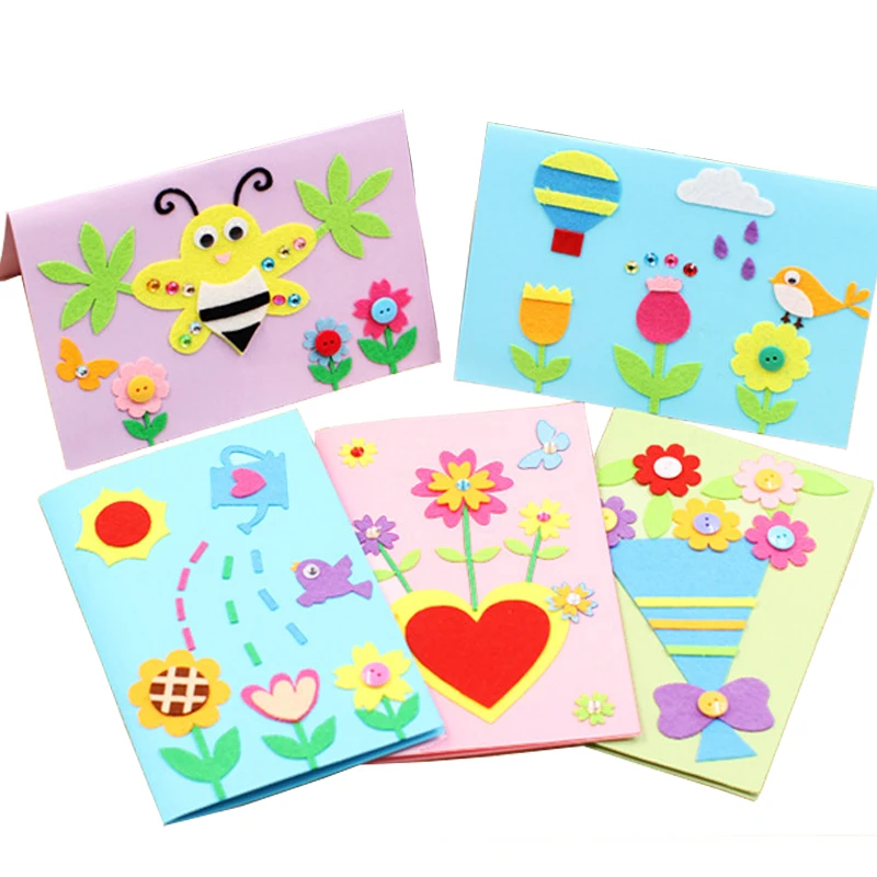 

5pc/Children's day Blank handmade DIY Felt home message paper cards gift Wedding party decoration invitations greeting card