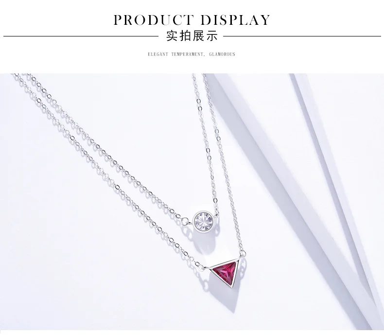 DOUBLE chain triangle round pendant necklace for women 7