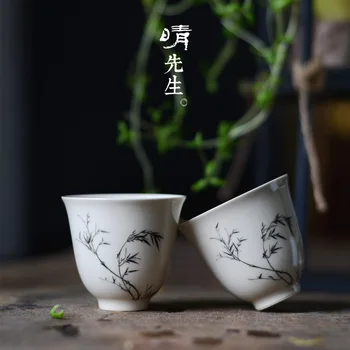 

Gray tea cup Jingdezhen Master Cup single hand-painted bamboo pure hand-made single antique Huashen cup tea set