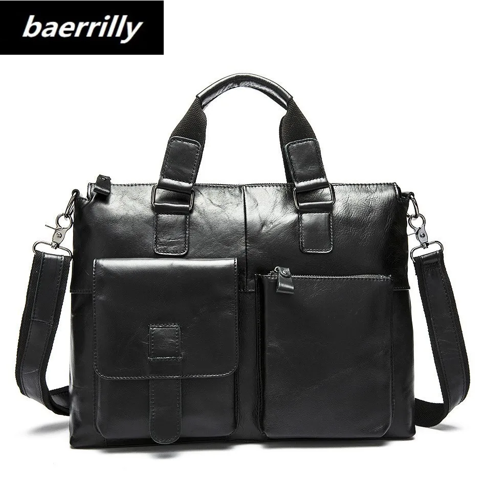 

crazry horse Genuine Leather Men Bag Men Briefcases male Leather business Computer Laptop Bags vintage Crossbody Messenger Bag