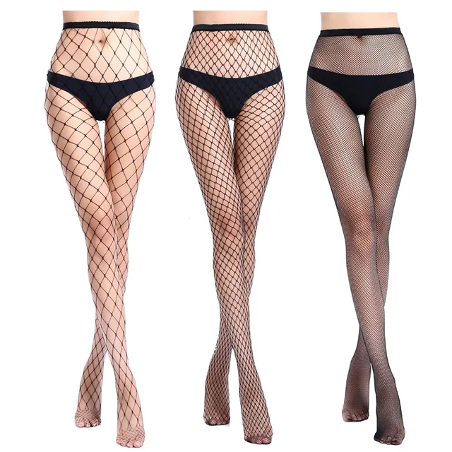 femme bas résille longs et Sexy pour femmes, collants noirs, taille haute
