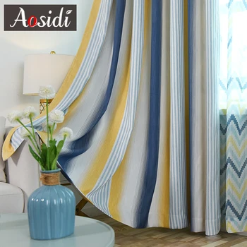 

AOSIDI Thick Modern Striped Blackout Curtains For Bedroom Windows Colorblocked Yarn-dyed Curtains For The Living Room Finished