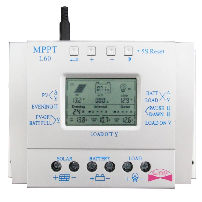 

L60 60A 12V/24V Auto LCD MPPT Solar Battery Charge Controller High Efficiency Solar Tracking System with USB 5V 1500mA Solar Reg