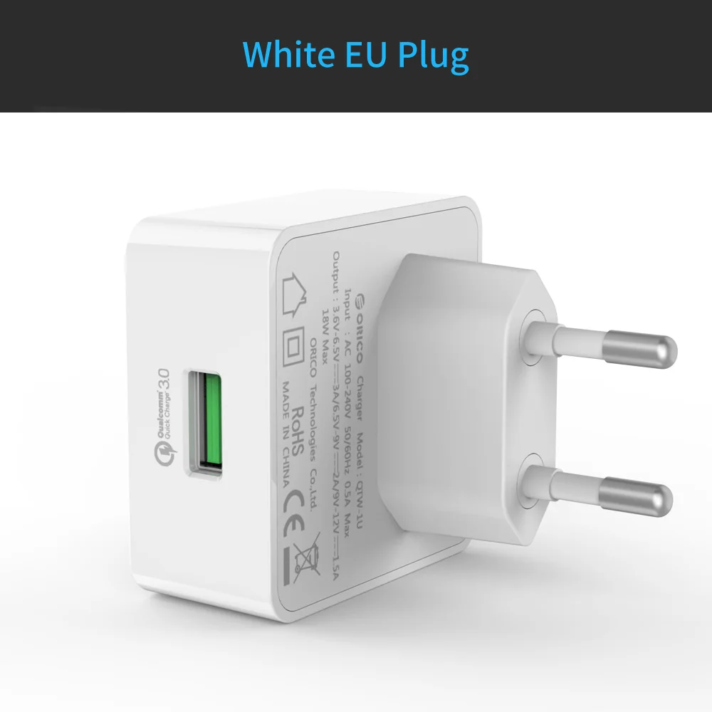 ORICO QC3.0 USB быстрое зарядное устройство с микро USB кабелем для samsung Xiaomi huawei - Тип штекера: EU White