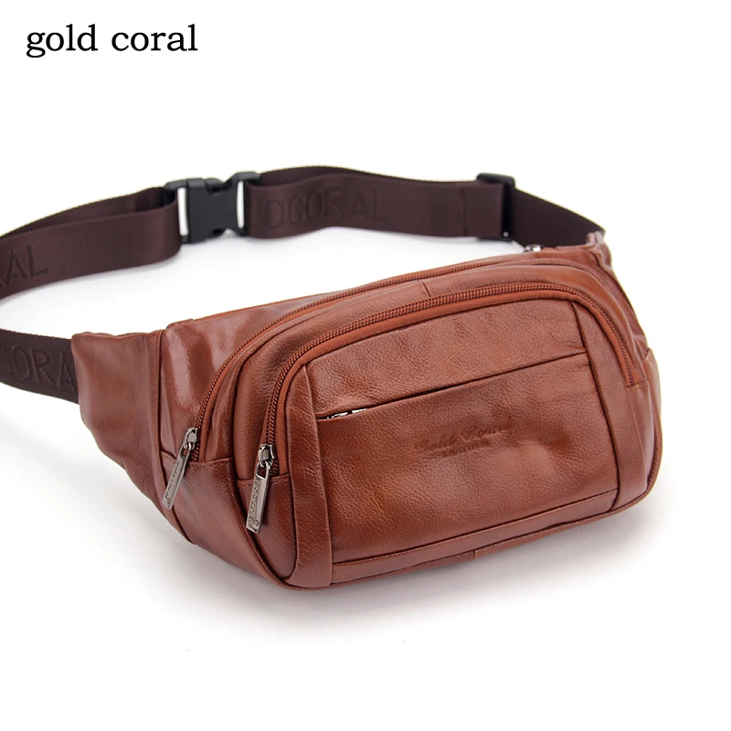 Золотой Коралл пояса из натуральной кожи поясная сумка для мужчин нагрудная сумка для путешествий мужской повседневное Фанни пакеты Crossbody