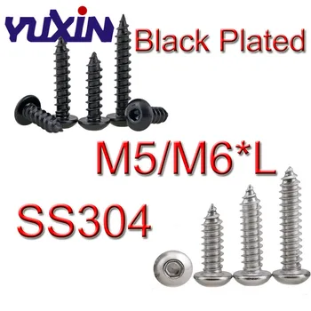 

50Pcs M5/M6*L 304 Stainless Steel A2-70/Black Plated Hexagon Socket Button Head Self-Tapping Screws Round Head Hex Screws