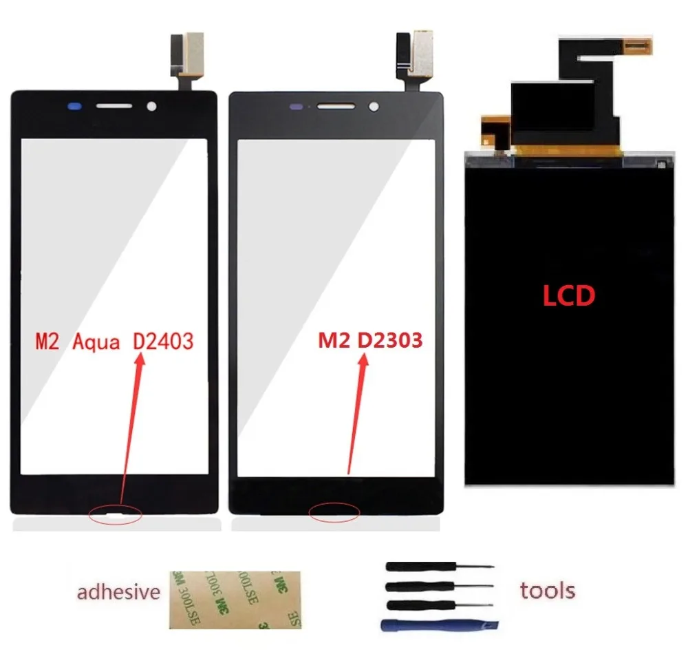 

For Sony Xperia M2 Aqua D2403 D2406 / M2 D2302 D2303 D2306 Touch Screen Digitizer Sensor + LCD Display Screen + Adhesive + Kits
