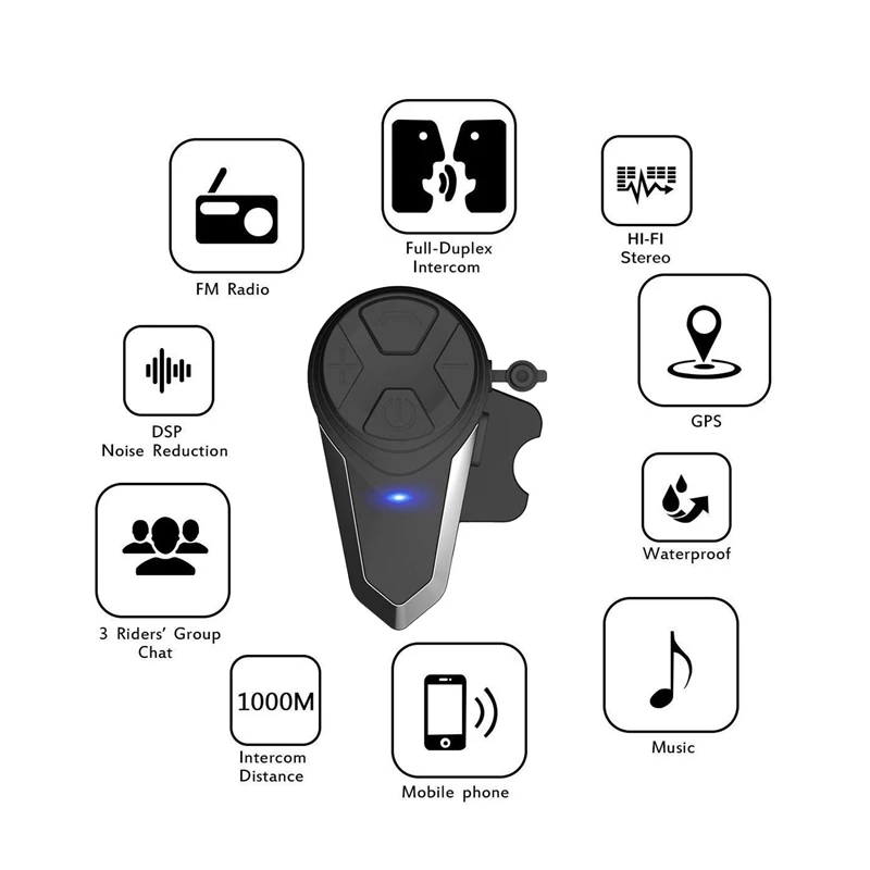 Переговорное устройство для мотоциклетного шлема, Bt-S3 1000 м переговорное bluetooth-устройство для Беспроводной гарнитура громкой связи, с тем чтобы 2-3 всадников(Водонепроницаемый/хэндсфри/Ste