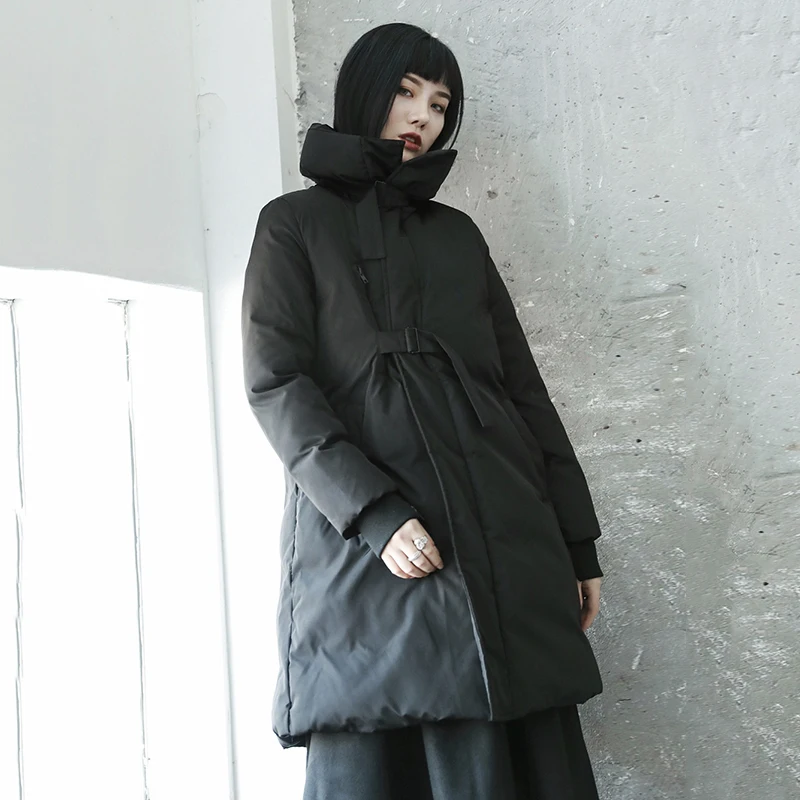 2018 Hiver xitao De Longues Femelle Col Couleur Plein Bandage Nouvelles Manteau Manches Mode Parka Femmes Corée Roulé Solide Black Lyh2380 0r0AYqw