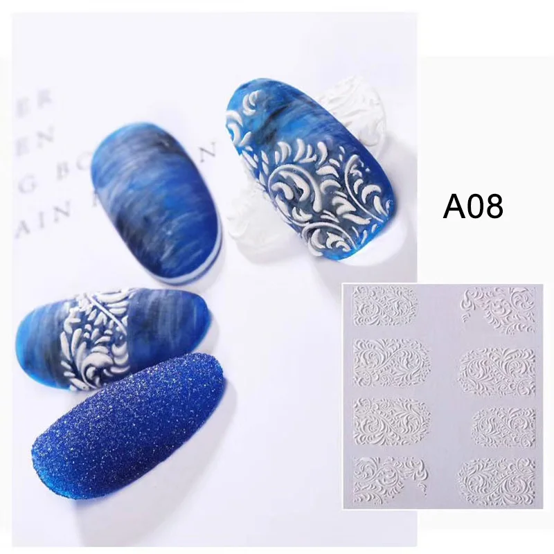 1 лист цветов самоклеющиеся лаванды 5D наклейки для ногтей s наклейки акриловые тисненые бабочки 3D наклейки для ногтей маникюра украшения - Цвет: A08