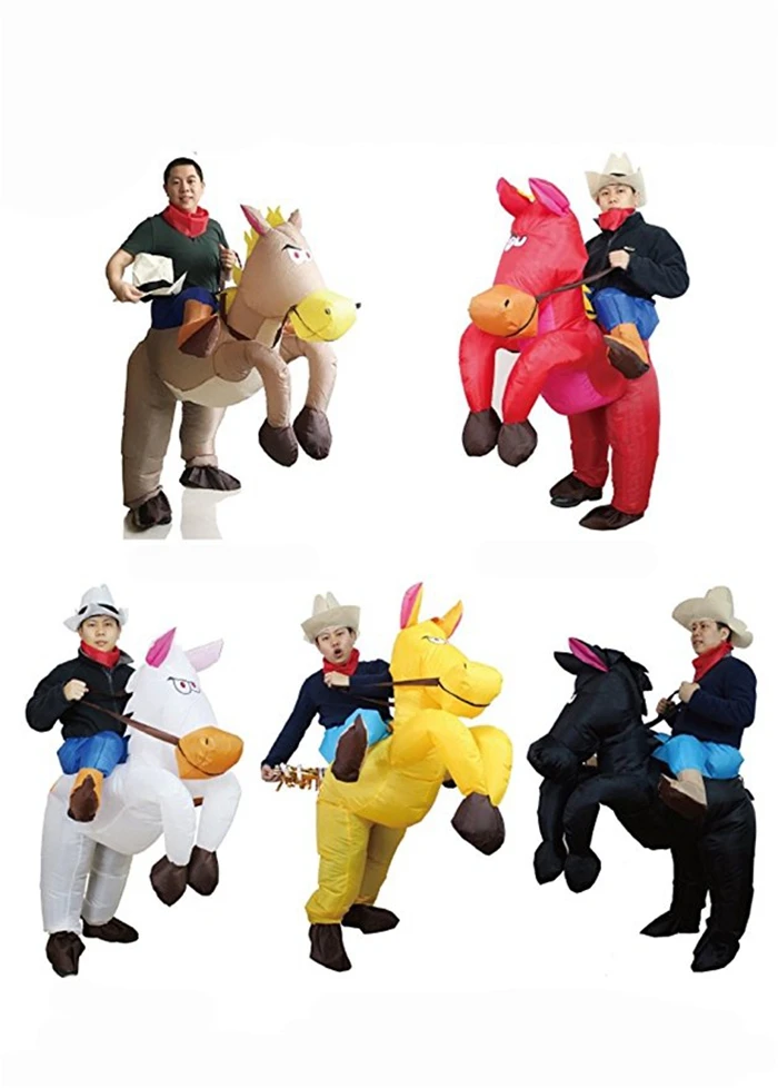

Inflatable Western Cowboy Riding On Horse Halloween Costume Funny Animal Dress
