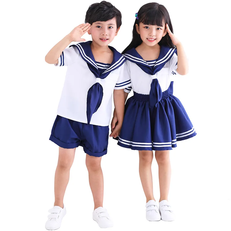 2018 New Children's School Uniform Performance Suit Navy Collar Daily