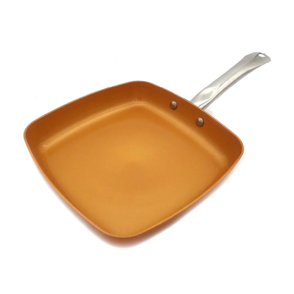 Медная сковорода с антипригарным покрытием, 10 дюймов, глубокая квадратная Индукционная сковорода с/без стеклянной крышки, безопасная в посудомоечной машине печь - Цвет: 10 inch 2.2mm