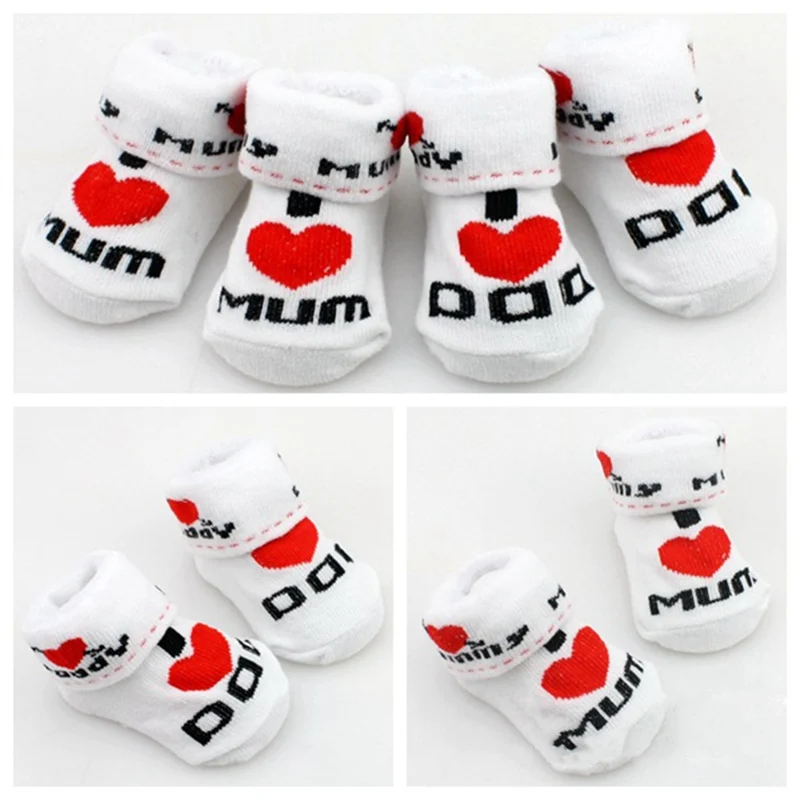 

2018 Cotton Baby Socks Slip-resistant Floor Socks Love Dad Love Mum Cartoon Small Kids Socks For Baby