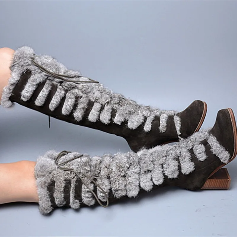 Choudory/зимние ботинки на шнуровке ботфорты облегающие сапоги Обувь на высоком каблуке меховые женские ковбойские сапоги замша Zapatos Mujer