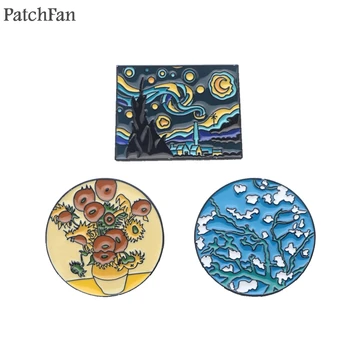 

Patchfan Van gogh painting Sunflowers starry sky Zinc Funny Pins backpack clothes brooches for men women hat badges medals A1616