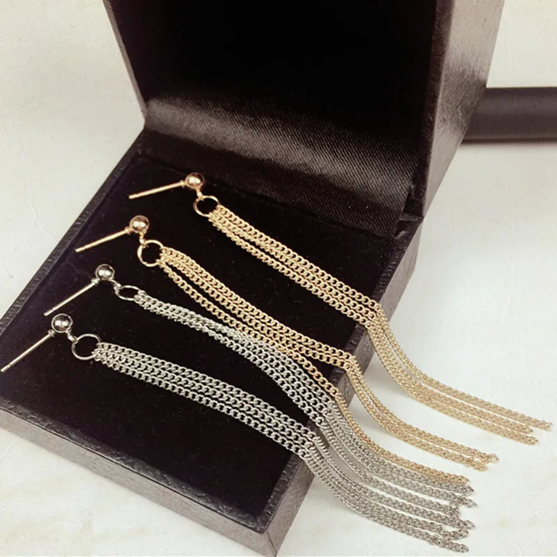 

E085 Elegant Lady Long Metal Tassel Earrings for Women Luxury Jewelry For Banquet Vintage Hangs Earring Hot Sale Party Jewelry