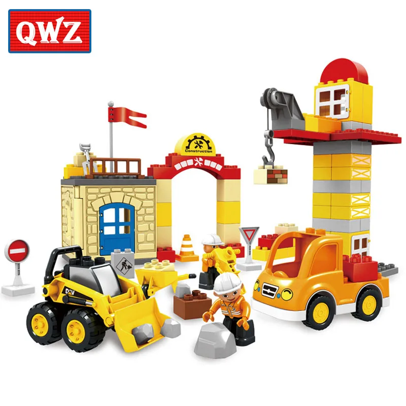 

QWZ Large Size 90pcs City Construction Team Engineering Team Model Construction Worker Figures Toy Gifts