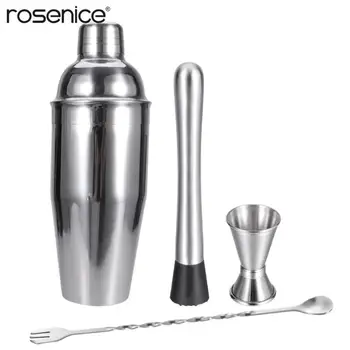 

4pcs/Set Cocktail Shaker Professional Bar Tool Set Stainless Steel Barware Kit for Alcoholic Drink Making Mixing Free Shipping