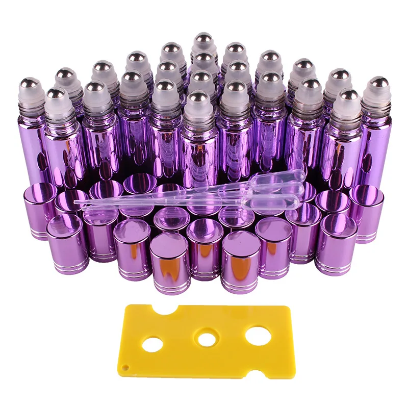 24pcs 10ml Purple Essential oil UV Coated Glass Roll on Bottles Vials