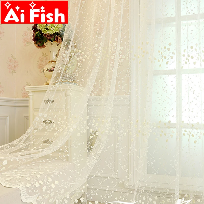 Korean Embroidery Luxury Flowers Lace Bedroom Tulle Drapes Window Treatments Screening Sheer Voile Curtains For Living Room #4