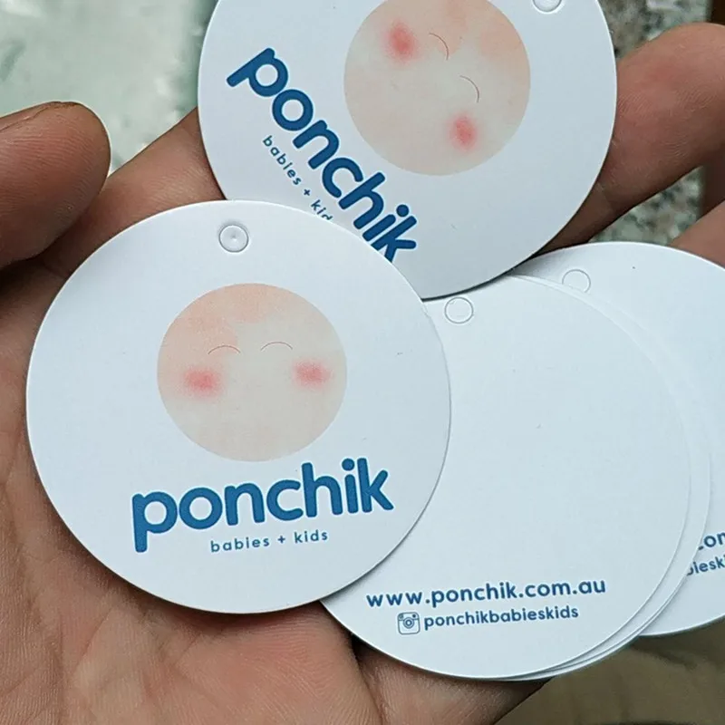 

1000PCS , 5 cm diameter Custom 400GSM white coated paper round tags swing Hang tag for baby clothing