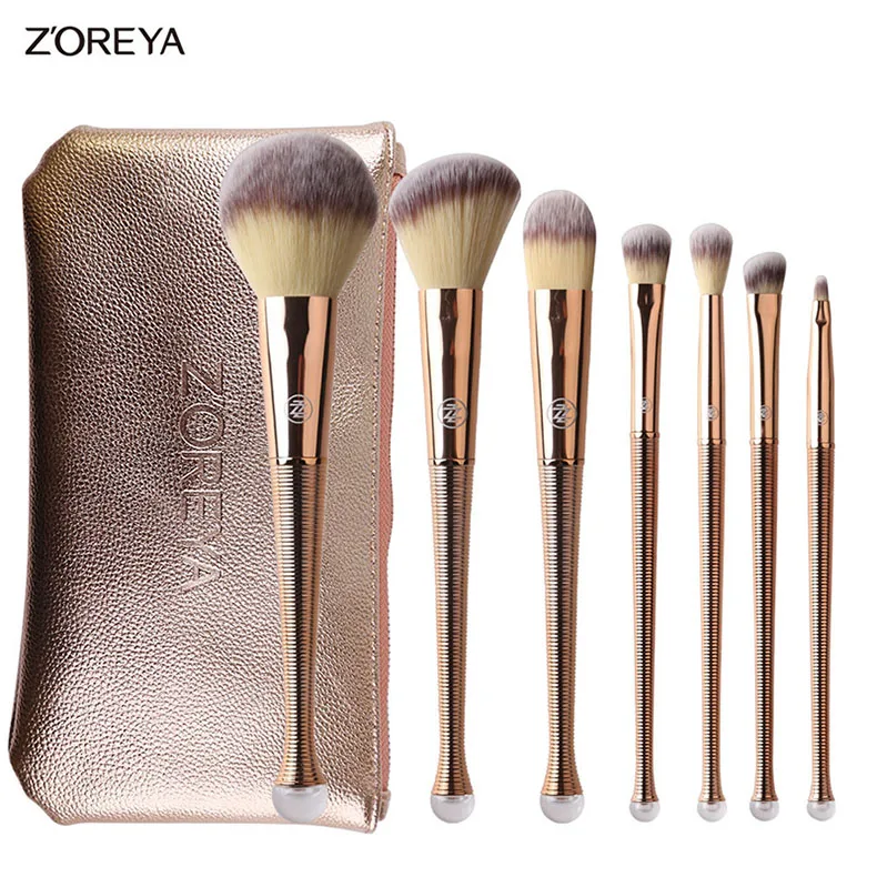 ZOREYA 8pcs Rose Gold Mermaid Makeup Brushes Powder Blending Eye Shadow Brush Set with Shiny Portable Bag - Handle Color: ZEY3