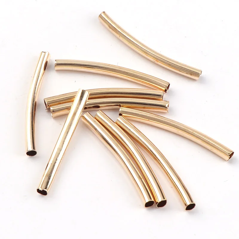 100pcs 3 Colors Brass Straight Tube Curved Arcuated Pipe Tube Beads