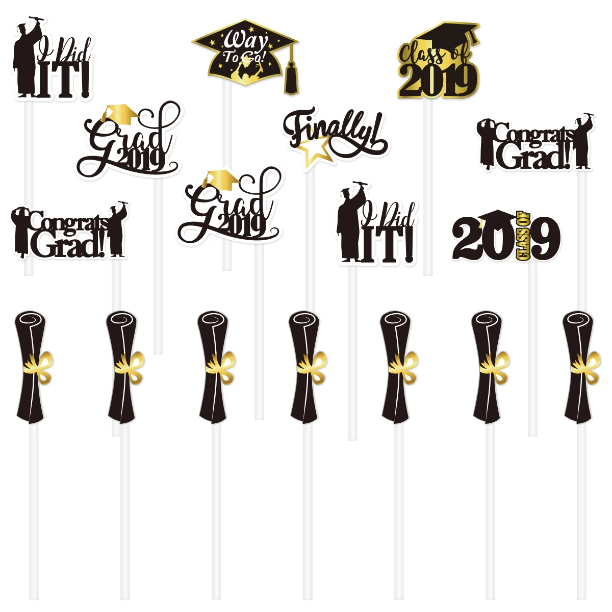

Amosfun 72PCS Decorative Cupcake Toppers Reusable Cake Picks Cake Topper Insert Card For 2019 Graduation Party