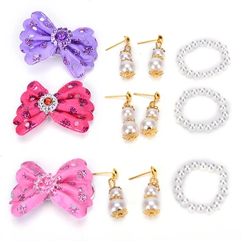 

1 Set Kids Best DIY Birthday Gift Bowknot Hair Clip Pearl Necklace Earrings Jewelry for Barbie Dolls Accessories
