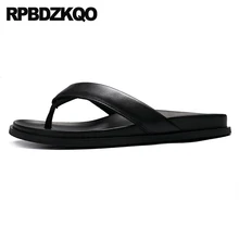 Плоские Мужские сандалии кожаное лето обувь домашние тапочки большой размер надевать дизайнер повседневная пляж черный Шлепанцы 45 итальянский слайды