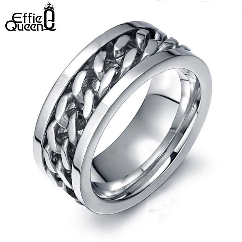 

Effie Queen New Fashion Design Wholesale Personalized Simple Chain Inlay Titanium Steel Ring Men Finger Ring for Party WTR40