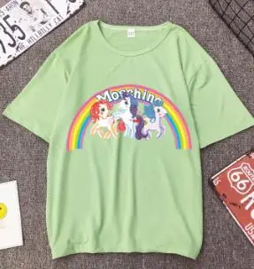 Женская одежда arajuku футболка мультфильм Kawaii H Радуга печатных милый женский