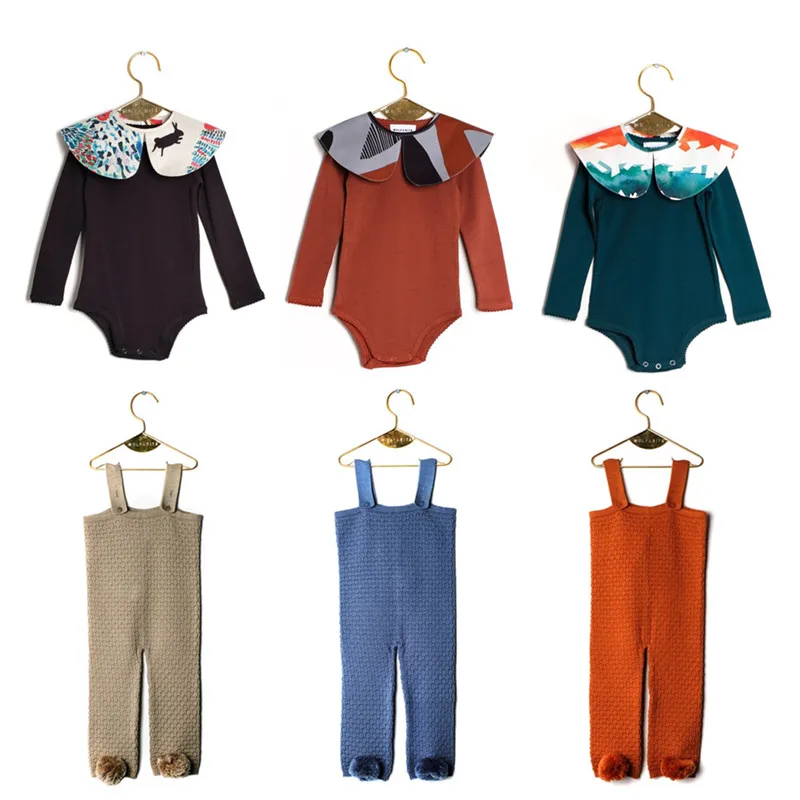 

BOBOZONE 2018 F/W Long-sleeved Bodysuit with Removable Collar Jumpsuit with Straps and Pompom