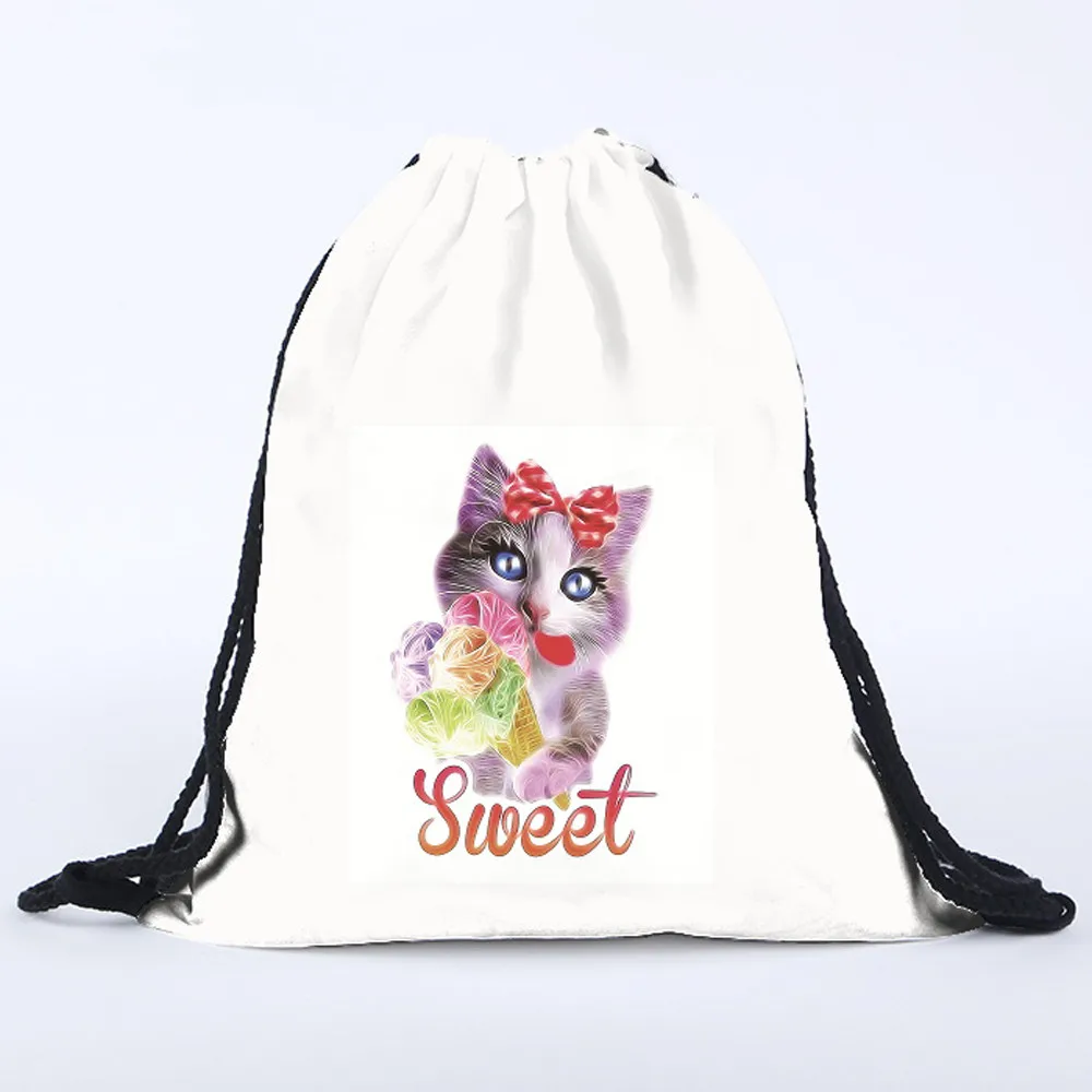

Drawstring Backpack Casual Travel Tote Bags Resuable Drawstring Bag Food Book Packing 3D Cat Printing Bags Cartoon Backpacks Sac