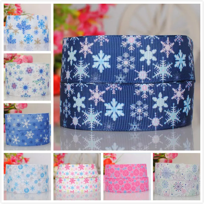 

50% sales 5/10/20 yards 22/25mm Chrismas Day snowflake ribbon printed grosgrain ribbon random delivery