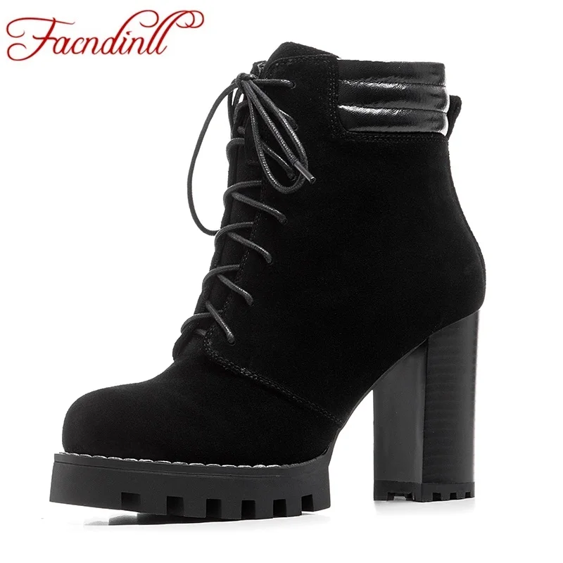 

FACNDINLL new 2018 autumn winter women ankle boots shoes sexy high heels platform black shoes woman dress party riding boots
